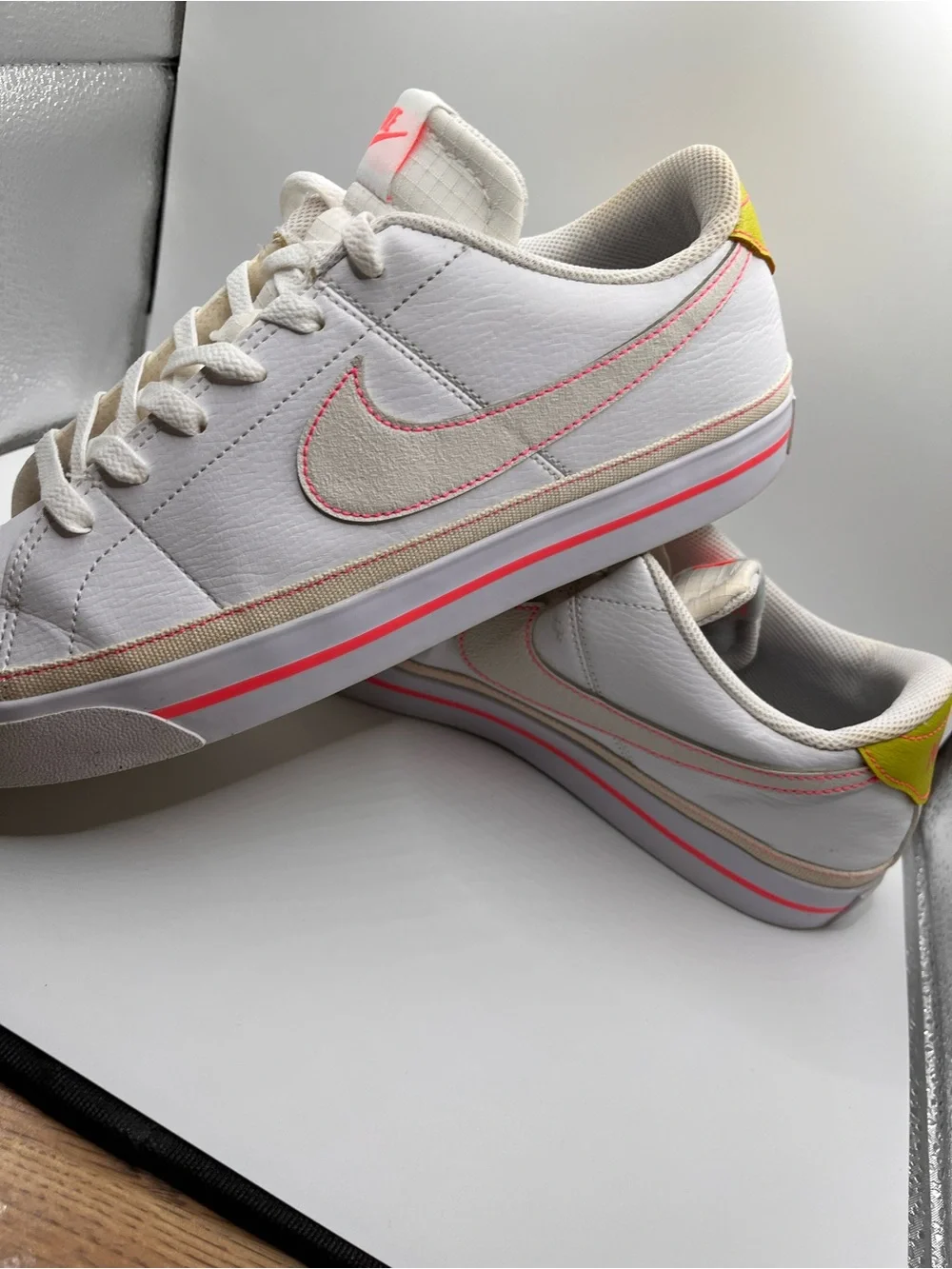 Nike Women’s White Low-Top Sneakers with Pink and Yellow Accents 12